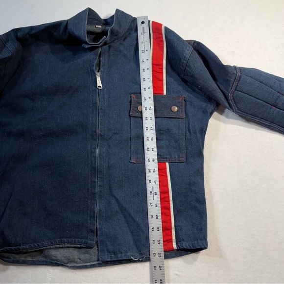 Vintage 60’s Cafe Racer Denim Moto Jacket with Red Stripe - Picture 5 of 6